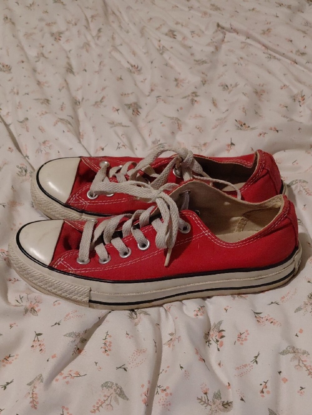 Size 6.5 Classic Red Low-Top Canvas Sneakers (Converse) with White Laces - Picture 3 of 5